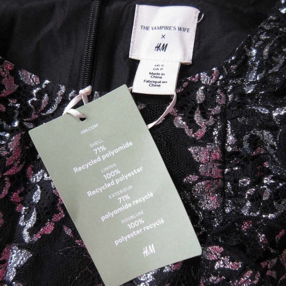 NWoT The Vampire's Wife x H&M Mystique Mini Silver Black Metallic Lace Dress S - Picture 4 of 5